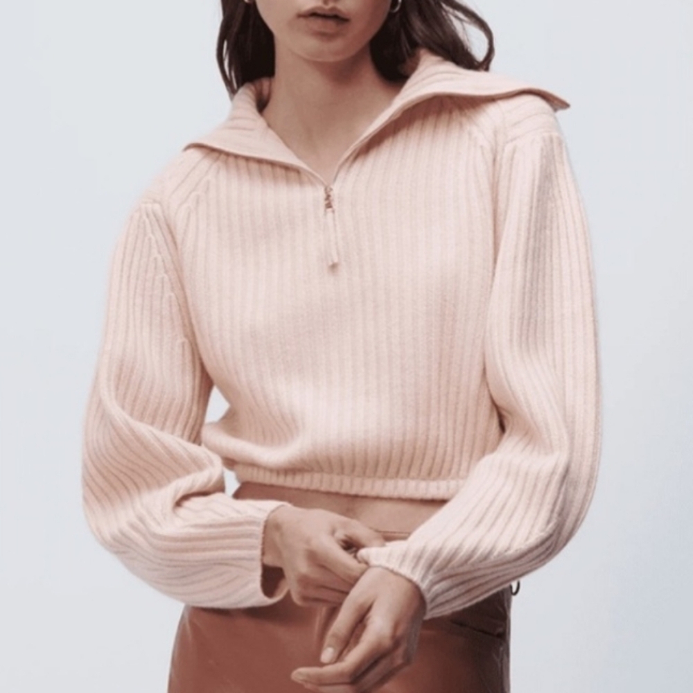 Jonathan Simkhai Janae Cropped Cashmere Ribbed Knit Sweater Shirt Pullover